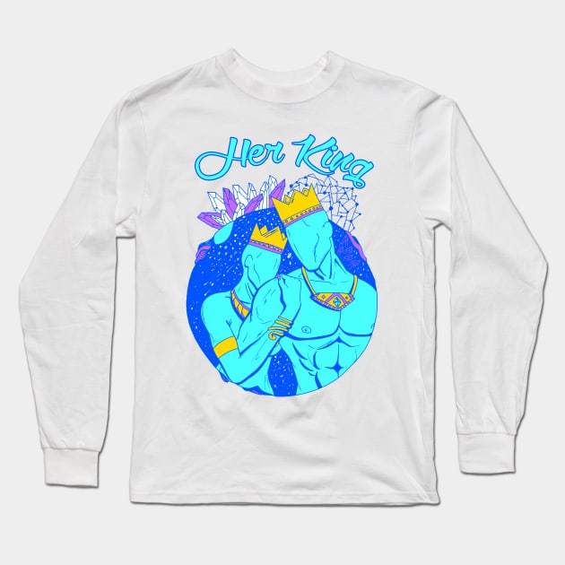 King and Queen Of The Stars - Neon Blue Her King Long Sleeve T-Shirt by kenallouis